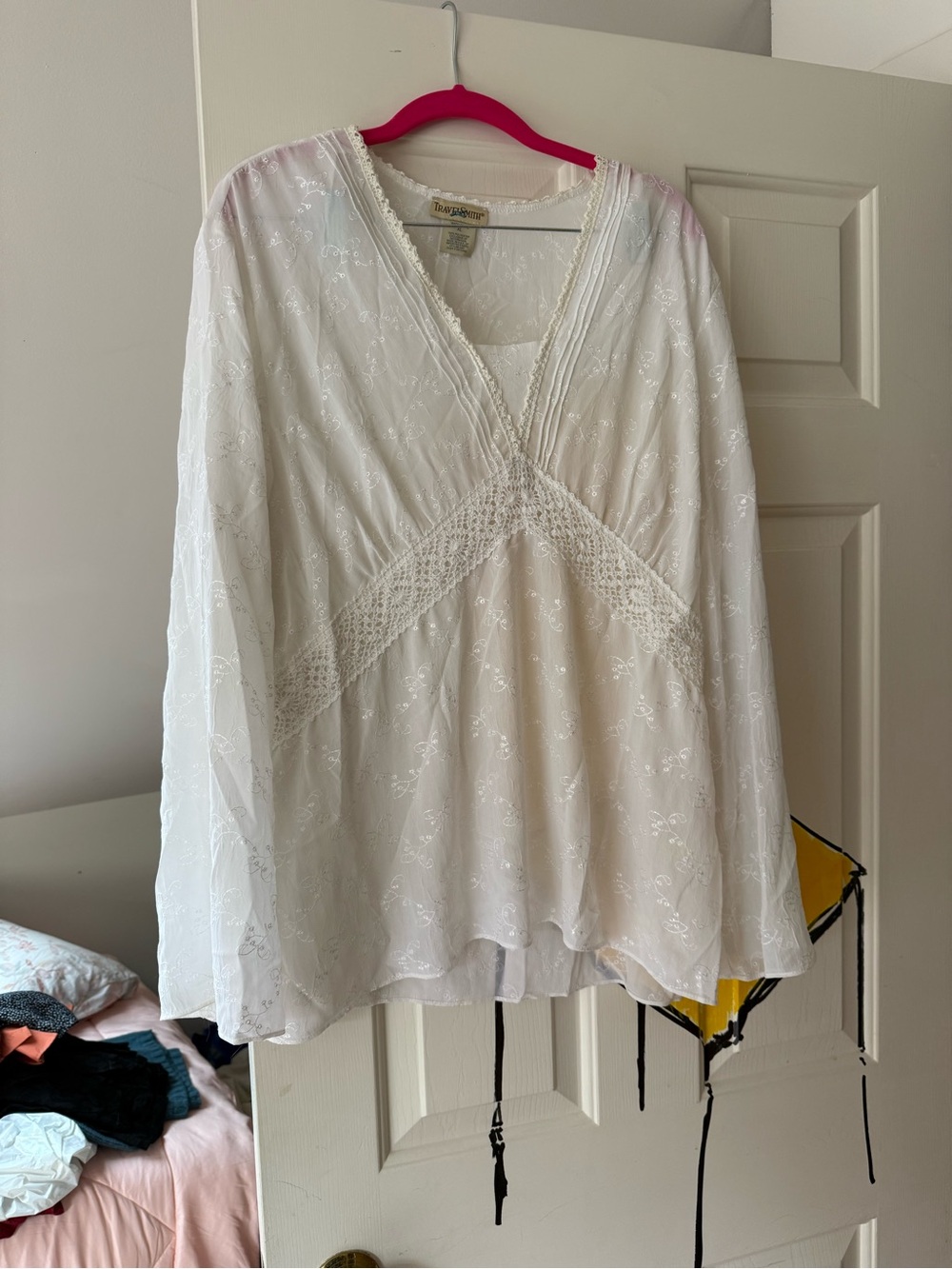 TravelSmith White Lace-Detail V-Neck Tunic